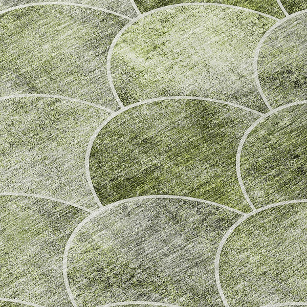 HomeRoots 5' Abstract Green and Ivory Indoor Outdoor Area Rug – Durable, Washable, Modern Design for Any Space 8' Round 577675