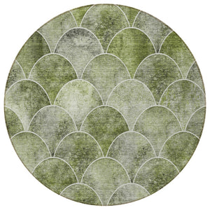 HomeRoots 5' Abstract Green and Ivory Indoor Outdoor Area Rug – Durable, Washable, Modern Design for Any Space 8' Round 577675