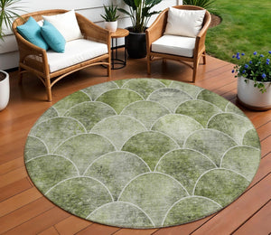 HomeRoots 5' Abstract Green and Ivory Indoor Outdoor Area Rug – Durable, Washable, Modern Design for Any Space 8' Round 577675