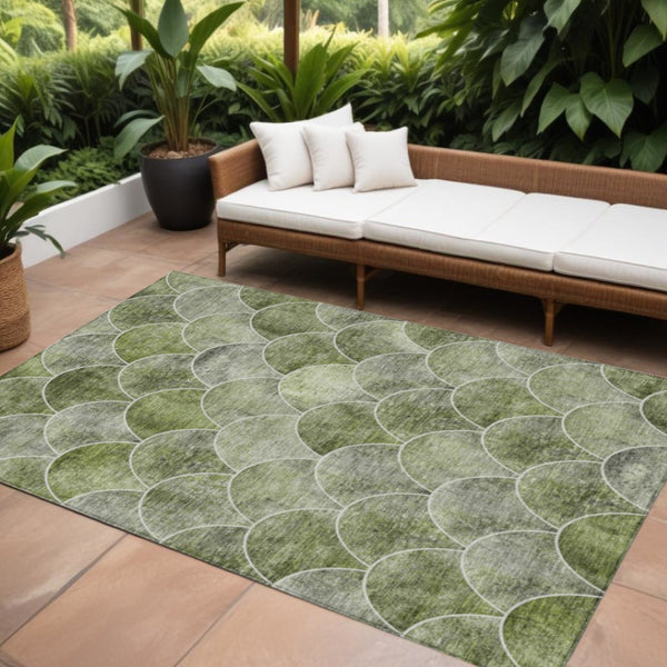 HomeRoots 5' Abstract Green and Ivory Indoor Outdoor Area Rug – Durable, Washable, Modern Design for Any Space 8' X 10' 577676
