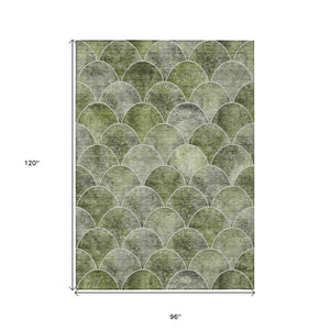 HomeRoots 5' Abstract Green and Ivory Indoor Outdoor Area Rug – Durable, Washable, Modern Design for Any Space 8' X 10' 577676