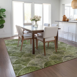 HomeRoots 5' Abstract Green and Ivory Indoor Outdoor Area Rug – Durable, Washable, Modern Design for Any Space 8' X 10' 577676