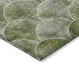 HomeRoots 5' Abstract Green and Ivory Indoor Outdoor Area Rug – Durable, Washable, Modern Design for Any Space 10' X 14' 577678