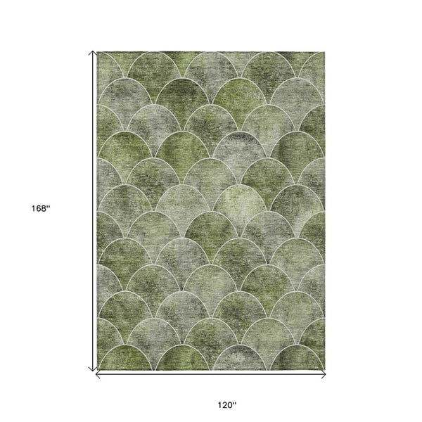 HomeRoots 5' Abstract Green and Ivory Indoor Outdoor Area Rug – Durable, Washable, Modern Design for Any Space 10' X 14' 577678