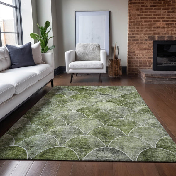 HomeRoots 5' Abstract Green and Ivory Indoor Outdoor Area Rug – Durable, Washable, Modern Design for Any Space 10' X 14' 577678