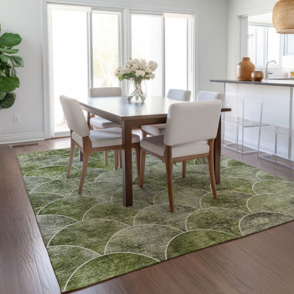 HomeRoots 5' Abstract Green and Ivory Indoor Outdoor Area Rug – Durable, Washable, Modern Design for Any Space 10' X 14' 577678