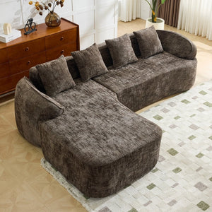 English Elm Beige Chenille L-shaped Sectional Sofa with Chaise Deep Seating and Curved Armrests Brown W3612S00032