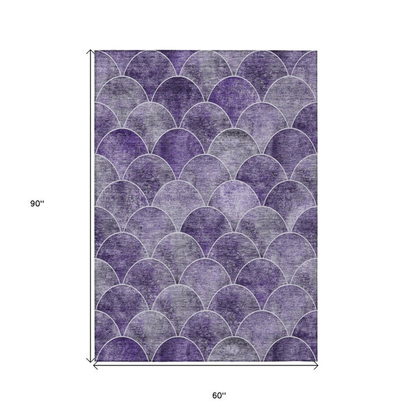 HomeRoots 5' Abstract Purple Lilac & Lavender Area Rug - Durable, Washable, Indoor/Outdoor, Modern Style 5' X 8' 577680