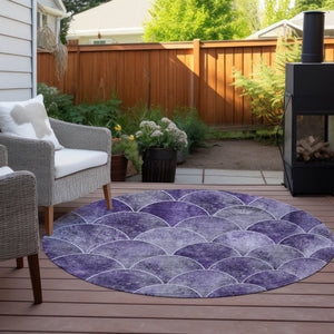 HomeRoots 5' Abstract Purple Lilac & Lavender Area Rug - Durable, Washable, Indoor/Outdoor, Modern Style 8' Round 577681