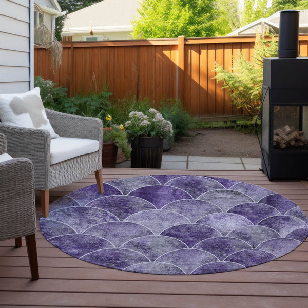HomeRoots 5' Abstract Purple Lilac & Lavender Area Rug - Durable, Washable, Indoor/Outdoor, Modern Style 8' Round 577681