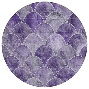 HomeRoots 5' Abstract Purple Lilac & Lavender Area Rug - Durable, Washable, Indoor/Outdoor, Modern Style 8' Round 577681