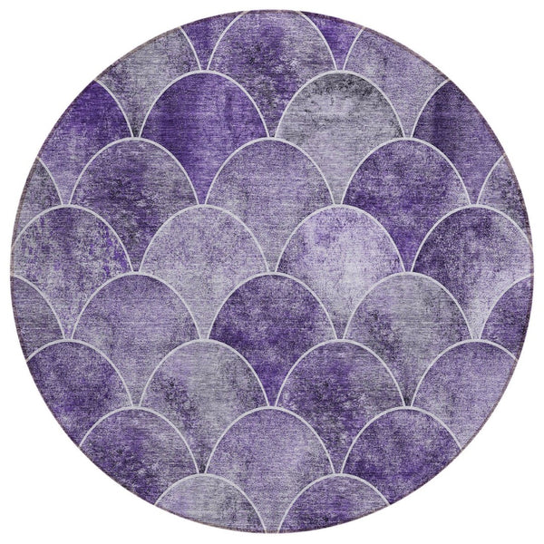 HomeRoots 5' Abstract Purple Lilac & Lavender Area Rug - Durable, Washable, Indoor/Outdoor, Modern Style 8' Round 577681