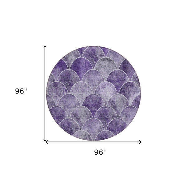 HomeRoots 5' Abstract Purple Lilac & Lavender Area Rug - Durable, Washable, Indoor/Outdoor, Modern Style 8' Round 577681