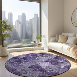 HomeRoots 5' Abstract Purple Lilac & Lavender Area Rug - Durable, Washable, Indoor/Outdoor, Modern Style 8' Round 577681