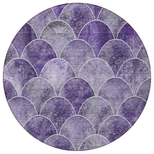 HomeRoots 5' Abstract Purple Lilac & Lavender Area Rug - Durable, Washable, Indoor/Outdoor, Modern Style 8' Round 577681