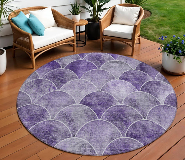 HomeRoots 5' Abstract Purple Lilac & Lavender Area Rug - Durable, Washable, Indoor/Outdoor, Modern Style 8' Round 577681