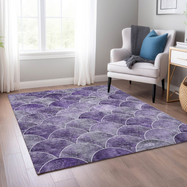 HomeRoots 5' Abstract Purple Lilac & Lavender Area Rug - Durable, Washable, Indoor/Outdoor, Modern Style 8' X 10' 577682
