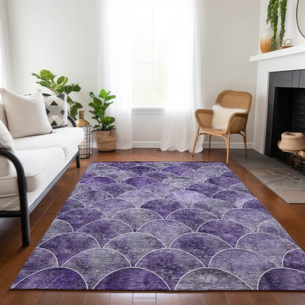 HomeRoots 5' Abstract Purple Lilac & Lavender Area Rug - Durable, Washable, Indoor/Outdoor, Modern Style 8' X 10' 577682