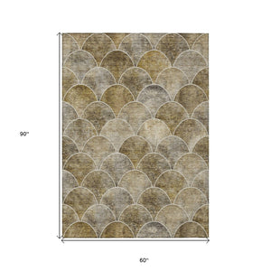 HomeRoots 5' Stylish Taupe Beige & Gray Abstract Washable Area Rug for Indoor/Outdoor Spaces, Easy Care 5' X 8' 577686