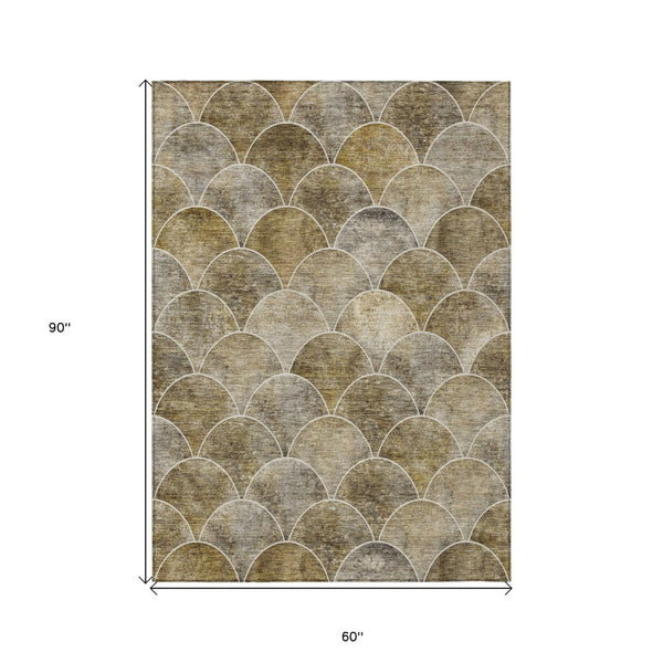 HomeRoots 5' Stylish Taupe Beige & Gray Abstract Washable Area Rug for Indoor/Outdoor Spaces, Easy Care 5' X 8' 577686