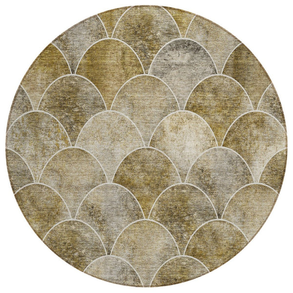 HomeRoots 5' Stylish Taupe Beige & Gray Abstract Washable Area Rug for Indoor/Outdoor Spaces, Easy Care 8' Round 577687