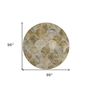 HomeRoots 5' Stylish Taupe Beige & Gray Abstract Washable Area Rug for Indoor/Outdoor Spaces, Easy Care 8' Round 577687