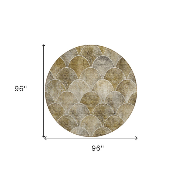 HomeRoots 5' Stylish Taupe Beige & Gray Abstract Washable Area Rug for Indoor/Outdoor Spaces, Easy Care 8' Round 577687