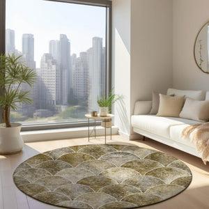 HomeRoots 5' Stylish Taupe Beige & Gray Abstract Washable Area Rug for Indoor/Outdoor Spaces, Easy Care 8' Round 577687
