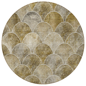 HomeRoots 5' Stylish Taupe Beige & Gray Abstract Washable Area Rug for Indoor/Outdoor Spaces, Easy Care 8' Round 577687