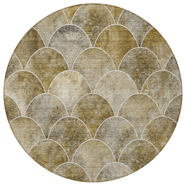 HomeRoots 5' Stylish Taupe Beige & Gray Abstract Washable Area Rug for Indoor/Outdoor Spaces, Easy Care 8' Round 577687