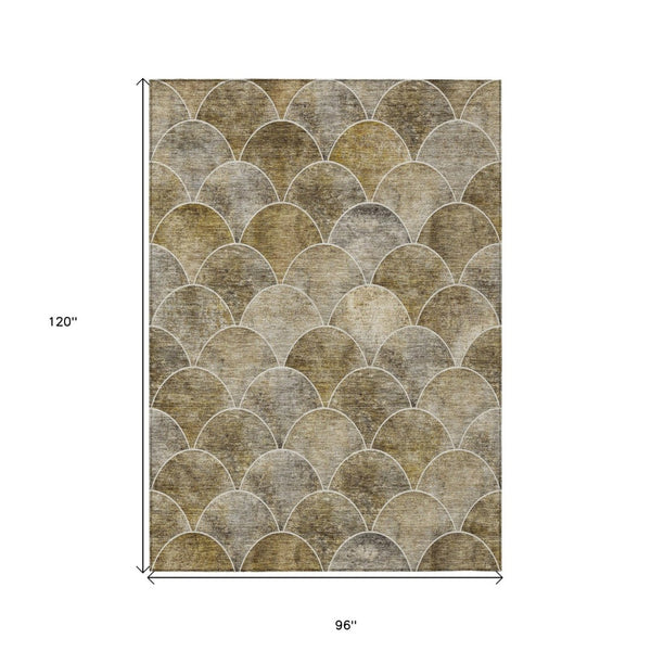 HomeRoots 5' Stylish Taupe Beige & Gray Abstract Washable Area Rug for Indoor/Outdoor Spaces, Easy Care 8' X 10' 577688