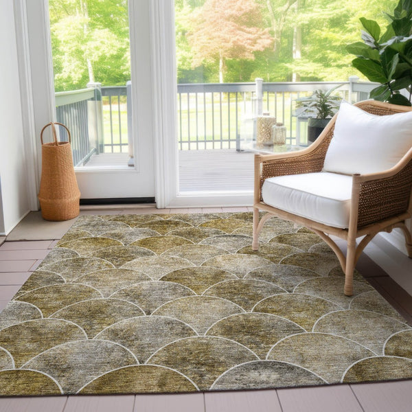 HomeRoots 5' Stylish Taupe Beige & Gray Abstract Washable Area Rug for Indoor/Outdoor Spaces, Easy Care 8' X 10' 577688