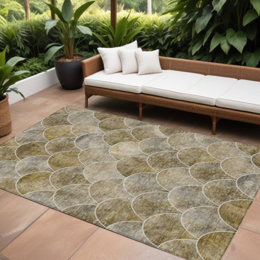 HomeRoots 9' Taupe Beige and Gray Abstract Washable Area Rug for Indoor and Outdoor Spaces – Durable & Stylish 9' X 12' 577689