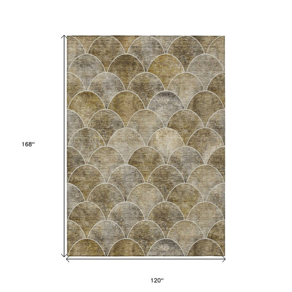 HomeRoots 5' Stylish Taupe Beige & Gray Abstract Washable Area Rug for Indoor/Outdoor Spaces, Easy Care 10' X 14' 577690