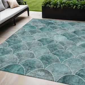 HomeRoots 5' Teal Blue Aqua and Gray Abstract Area Rug for Indoor/Outdoor Use - Durable, Washable, Stylish Design 5' X 8' 577692