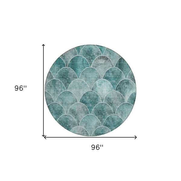 HomeRoots 5' Teal Blue Aqua and Gray Abstract Area Rug for Indoor/Outdoor Use - Durable, Washable, Stylish Design 8' Round 577693