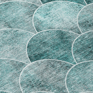 HomeRoots 5' Teal Blue Aqua and Gray Abstract Area Rug for Indoor/Outdoor Use - Durable, Washable, Stylish Design 8' Round 577693
