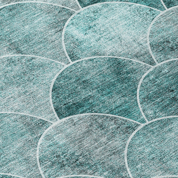 HomeRoots 5' Teal Blue Aqua and Gray Abstract Area Rug for Indoor/Outdoor Use - Durable, Washable, Stylish Design 8' Round 577693
