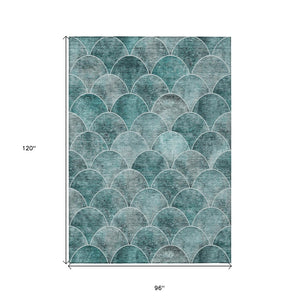 HomeRoots 5' Teal Blue Aqua and Gray Abstract Area Rug for Indoor/Outdoor Use - Durable, Washable, Stylish Design 8' X 10' 577694