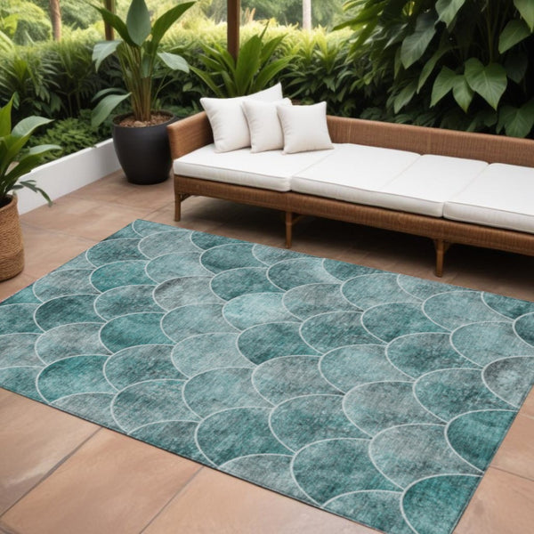HomeRoots 9' Teal Blue Aqua and Gray Abstract Area Rug for Stylish Indoor and Outdoor Spaces, Washable Design 9' X 12' 577695