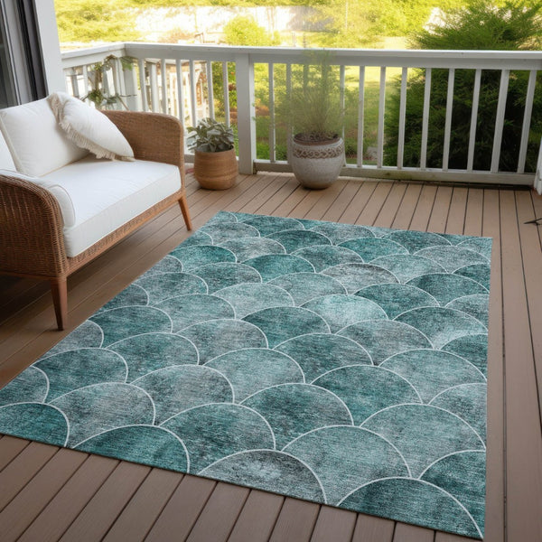 HomeRoots 9' Teal Blue Aqua and Gray Abstract Area Rug for Stylish Indoor and Outdoor Spaces, Washable Design 9' X 12' 577695