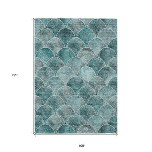 HomeRoots 9' Teal Blue Aqua and Gray Abstract Area Rug for Stylish Indoor and Outdoor Spaces, Washable Design 9' X 12' 577695