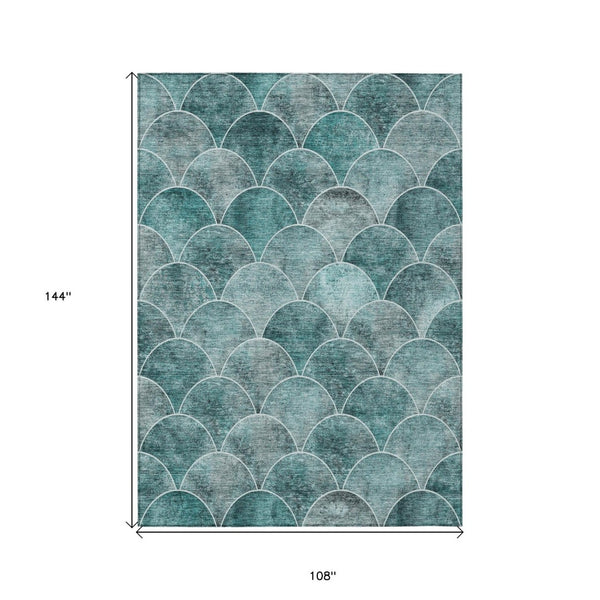 HomeRoots 9' Teal Blue Aqua and Gray Abstract Area Rug for Stylish Indoor and Outdoor Spaces, Washable Design 9' X 12' 577695