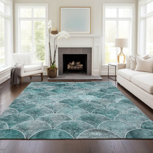 HomeRoots 9' Teal Blue Aqua and Gray Abstract Area Rug for Stylish Indoor and Outdoor Spaces, Washable Design 9' X 12' 577695