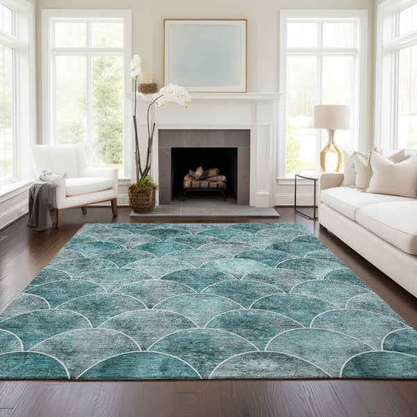 HomeRoots 9' Teal Blue Aqua and Gray Abstract Area Rug for Stylish Indoor and Outdoor Spaces, Washable Design 9' X 12' 577695