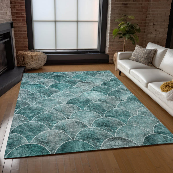 HomeRoots 9' Teal Blue Aqua and Gray Abstract Area Rug for Stylish Indoor and Outdoor Spaces, Washable Design 9' X 12' 577695