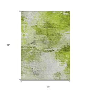 Homeroots 3' Abstract Artichoke Green And Lime Area Rug - Washable, Durable Design For Indoor & Outdoor Use 5' X 8' Polyester 577698