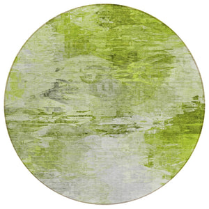 HomeRoots 5' Vibrant Artichoke Green & Lime Abstract Washable Area Rug for Indoor & Outdoor Spaces 8' Round 577699