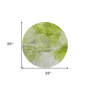Homeroots 3' Abstract Artichoke Green And Lime Area Rug - Washable, Durable Design For Indoor & Outdoor Use 8' Round Polyester 577699