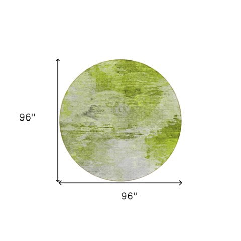 Homeroots 3' Abstract Artichoke Green And Lime Area Rug - Washable, Durable Design For Indoor & Outdoor Use 8' Round Polyester 577699